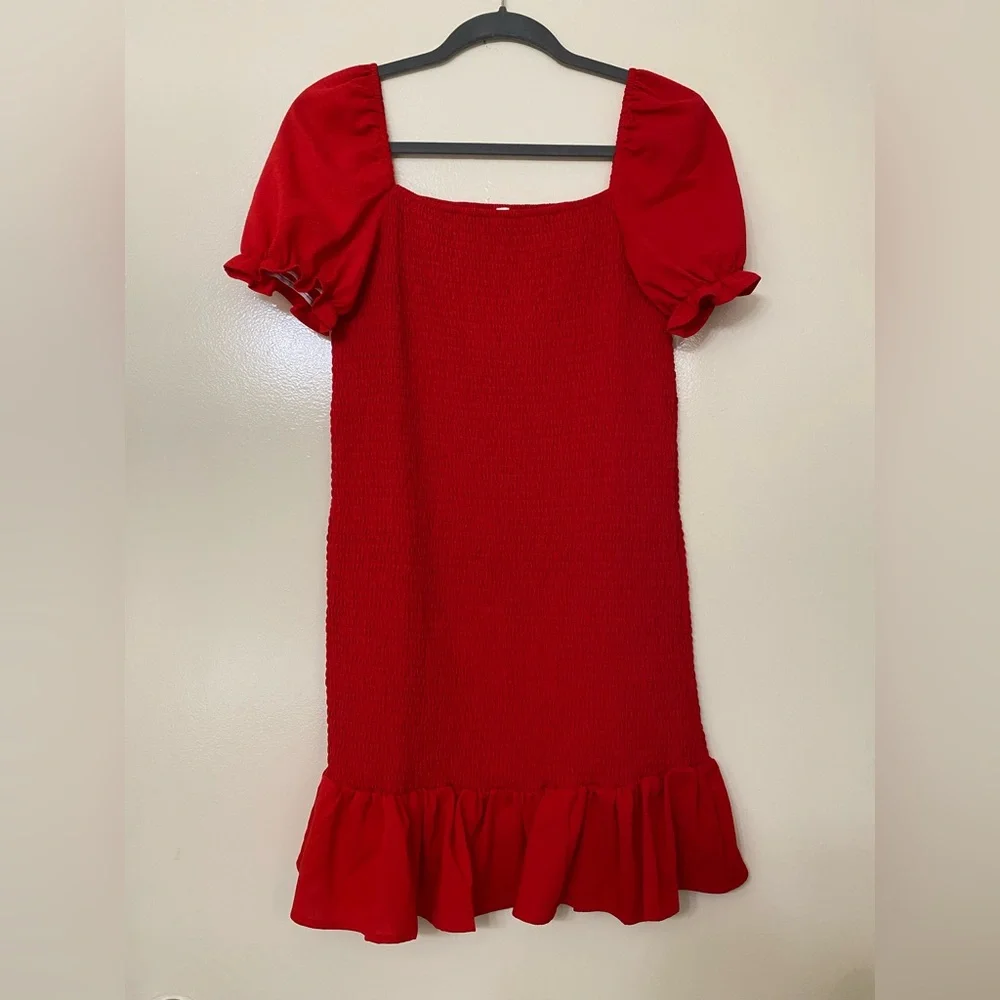 Red Smocked Ruffle Dress - Shein - Picture 4 of 6